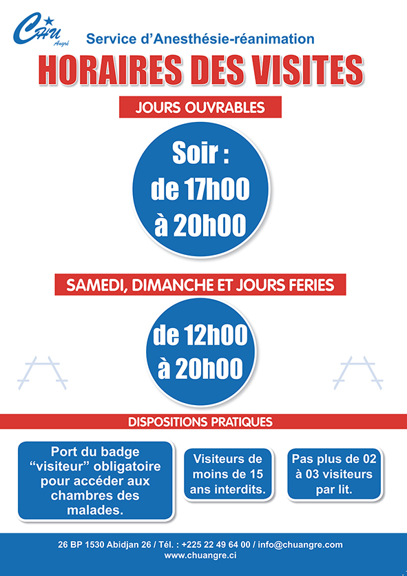 Horaires des visites services Anesthesie-Reanimation